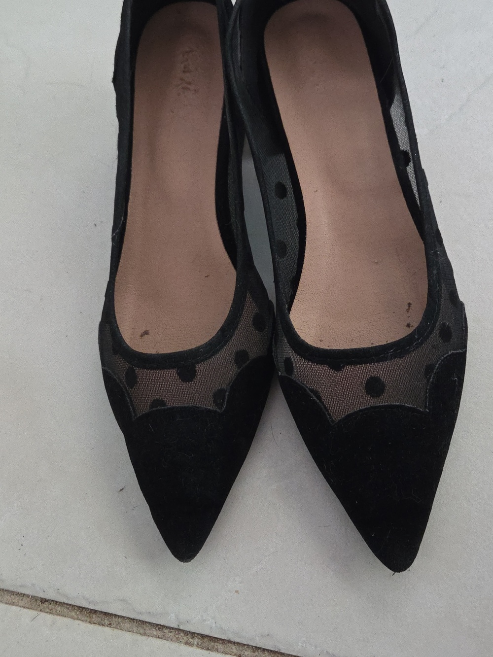 Black Polka Dot Mesh Pointed-Toe Flats
